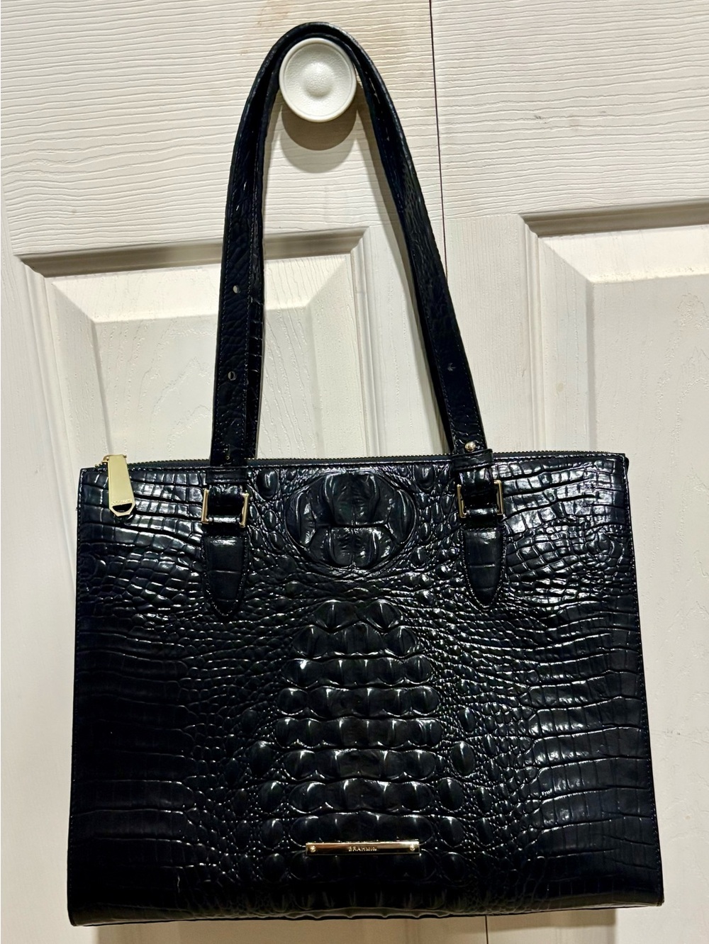 Brahmin Black Croc-Embossed Tote Bag
